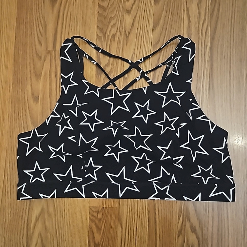 Black Star-Print Strappy Sports Bra